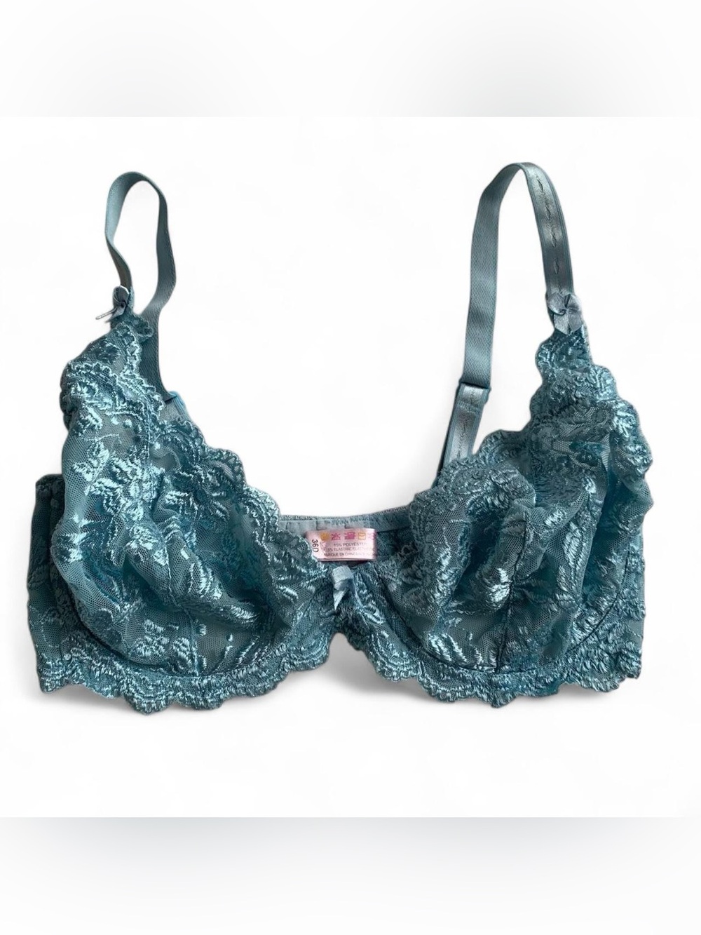 Roselle La Vie en Rose Iridescent Blue Lace Mesh Unlined Balconette Bra Size 36D